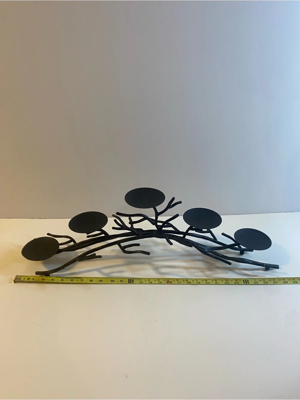 Vintage 5 Candle Black Cast Metal Tree Branch Table Centerpiece Candleholder